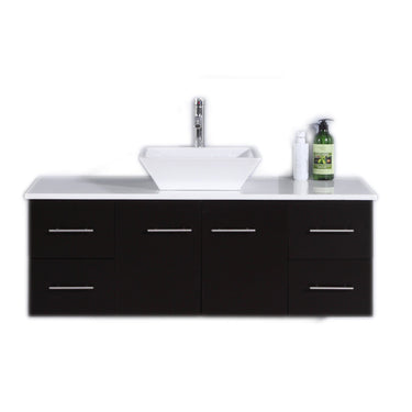 Totti Wave 48″ Modern Bathroom Vanity w/ Super White Man-Made Stone Top & Sink Vanity Eviva Espresso
